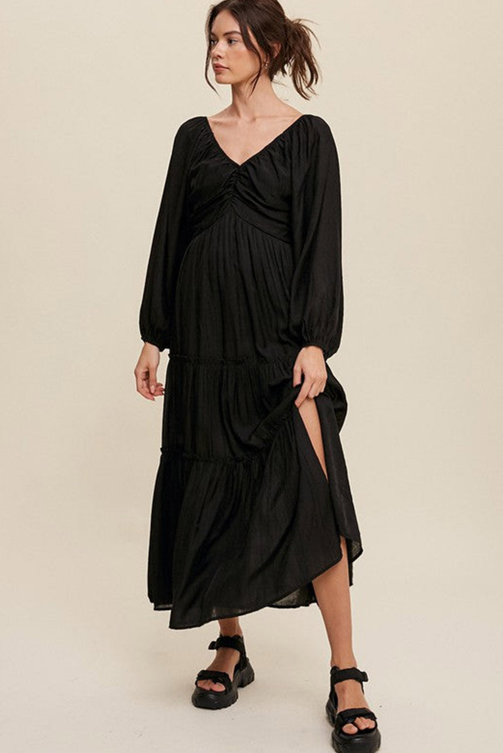 Bowknot Cutout Frill Tiered Maxi Dress