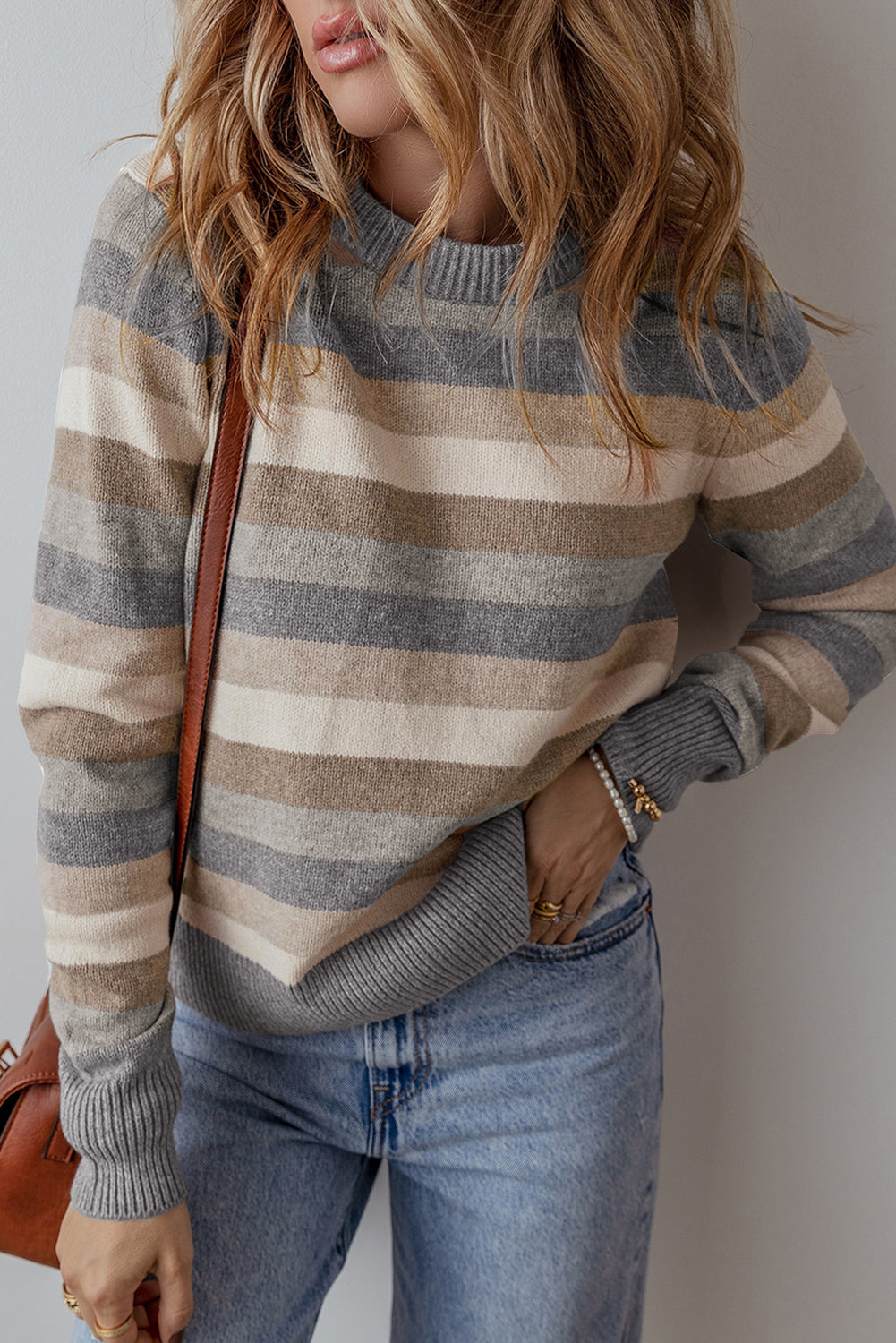 Stripes for Days Ribbed Edge Round Neck Sweater