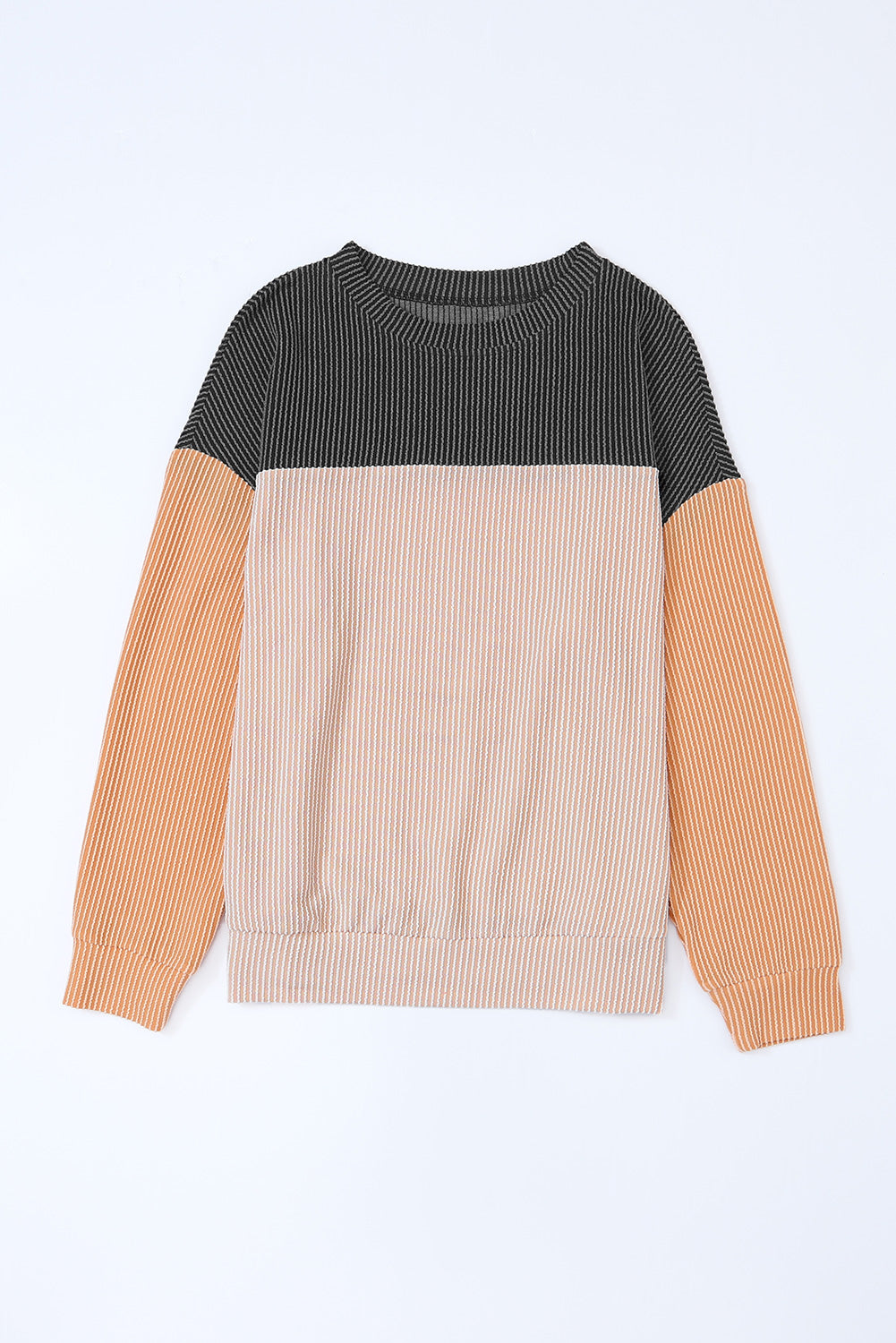 Color Block Ribbed Loose Long Sleeve Top