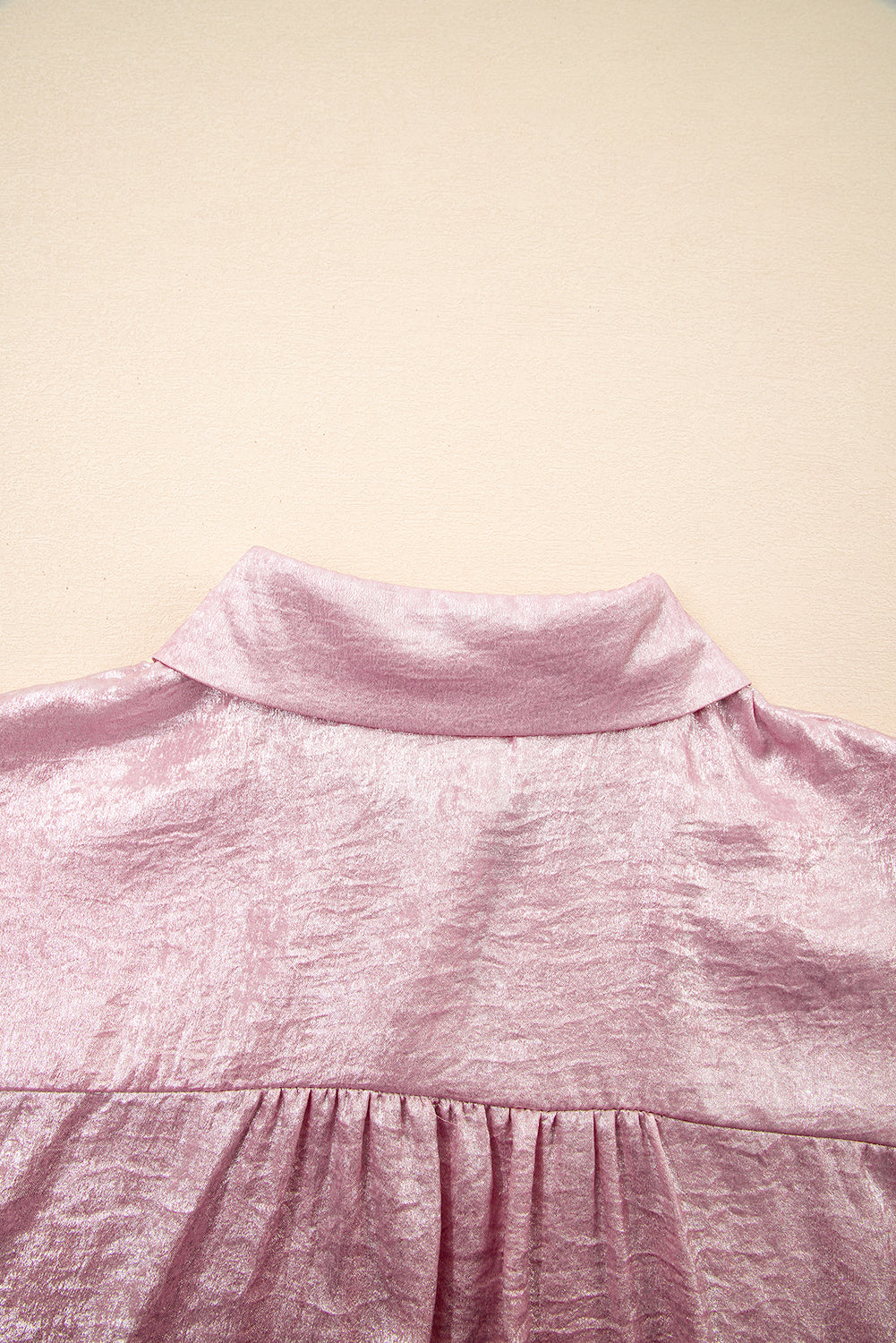 Colors of Love Metallic Sheen Short Sleeve Buttoned Front Casual Shirt