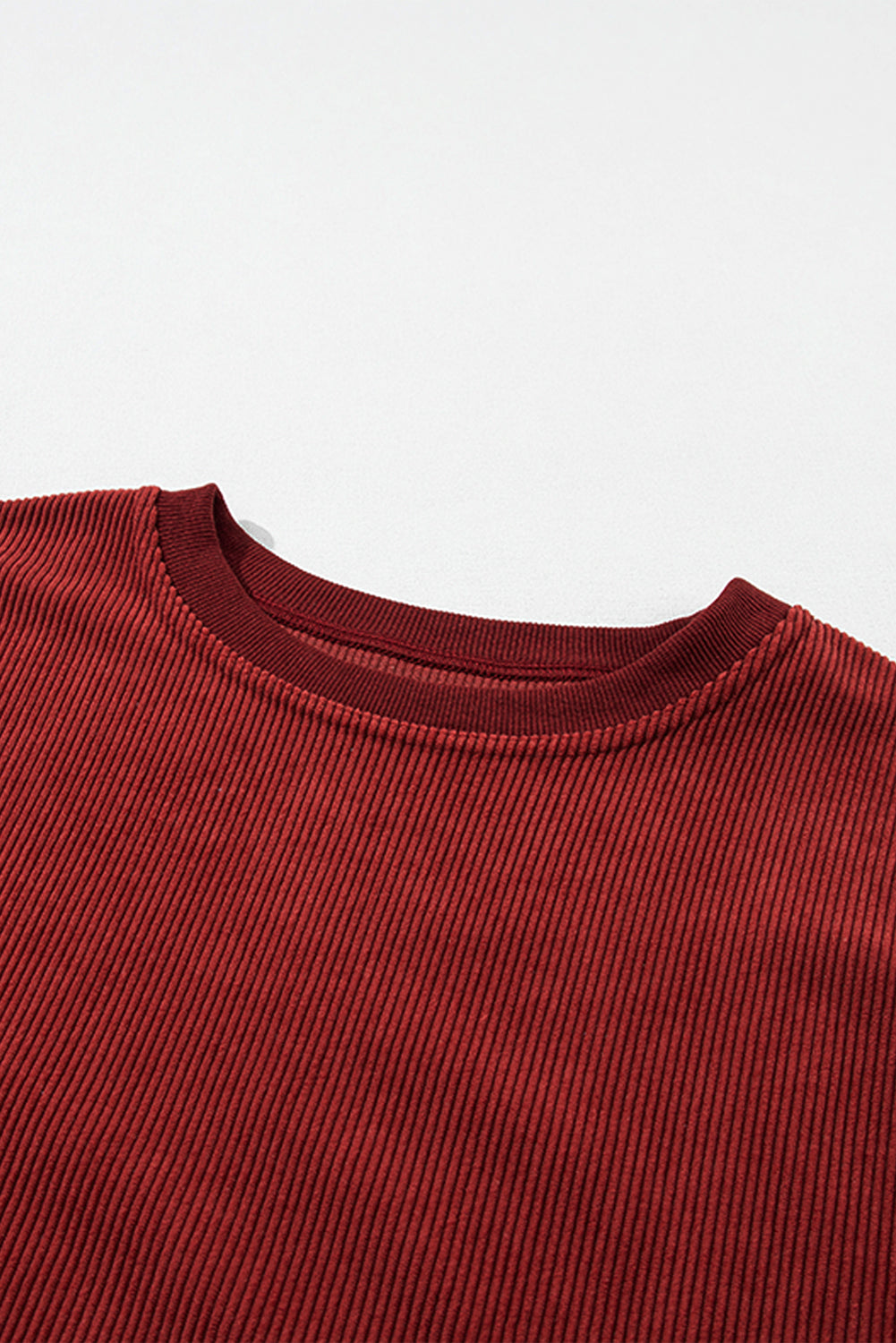 Orange Plain Drop Sleeve Rib-Knit Oversized Sweatshirt