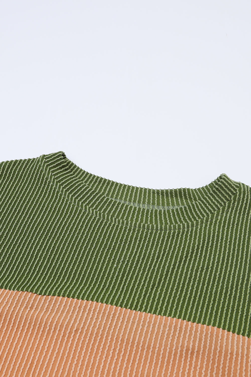 Color Block Ribbed Loose Long Sleeve Top
