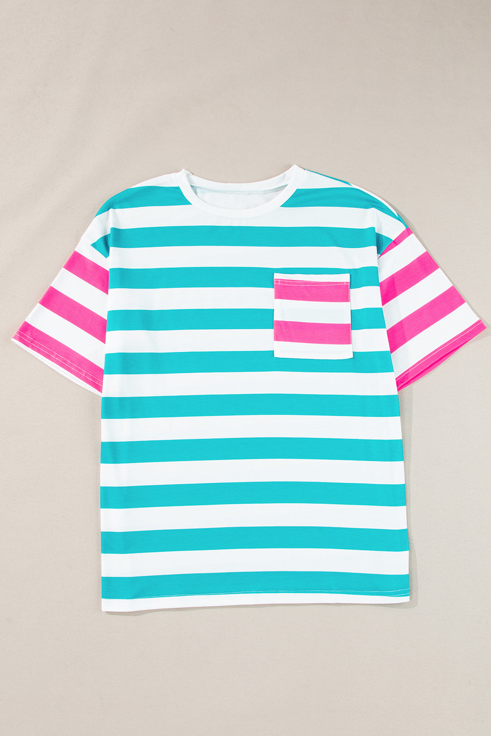 Orange Stripe Contrast Patch Pocket Drop Sleeve T Shirt