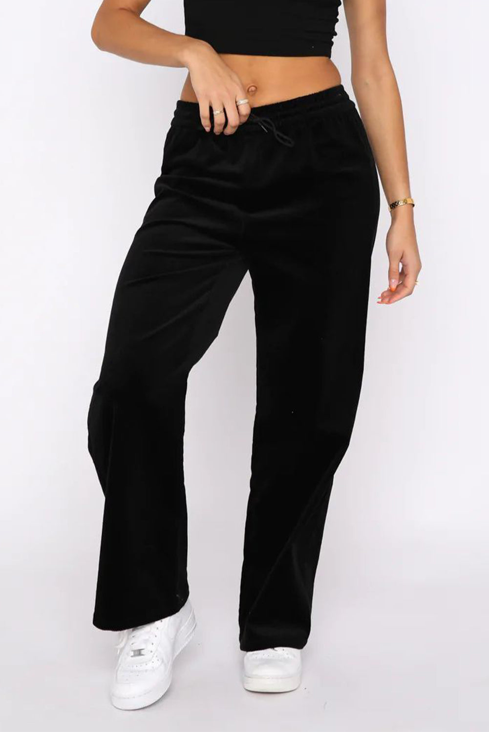 Velvet Drawstring Waist Wide Leg Pants