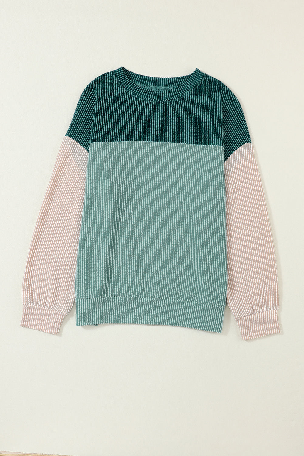Color Block Ribbed Loose Long Sleeve Top