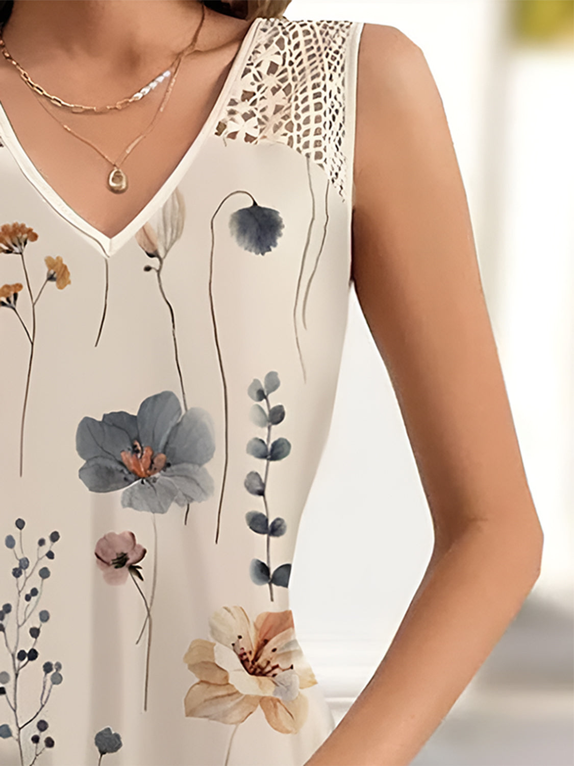 Sweet Floral Printed V-Neck Sleeveless Mini Dress