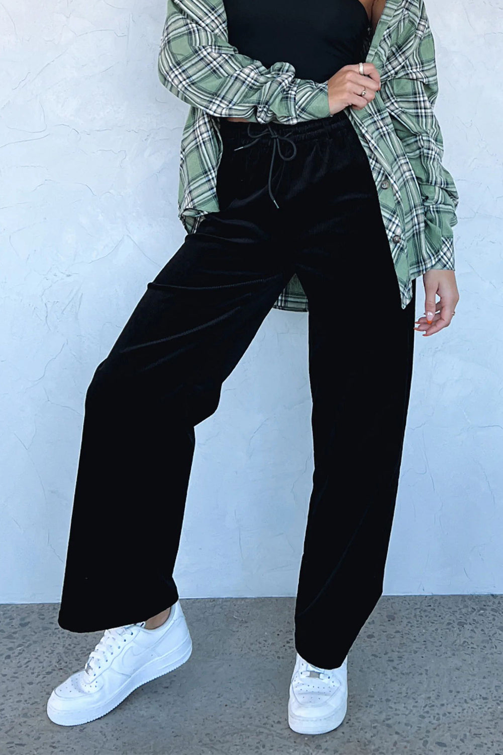 Velvet Drawstring Waist Wide Leg Pants