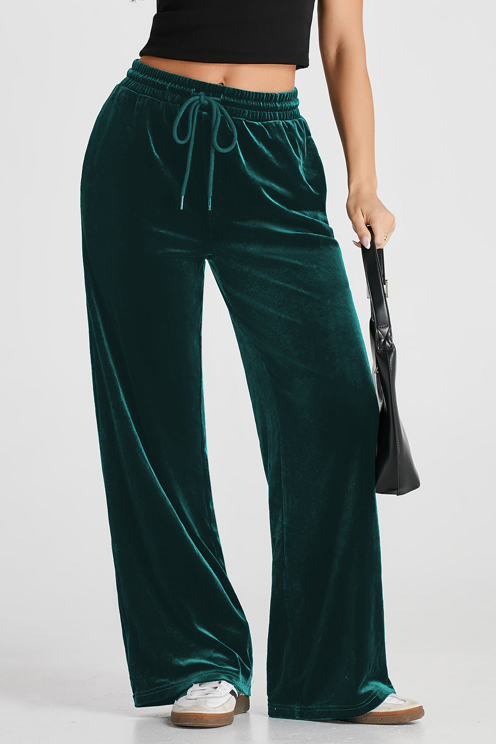 Velvet Drawstring Waist Wide Leg Pants
