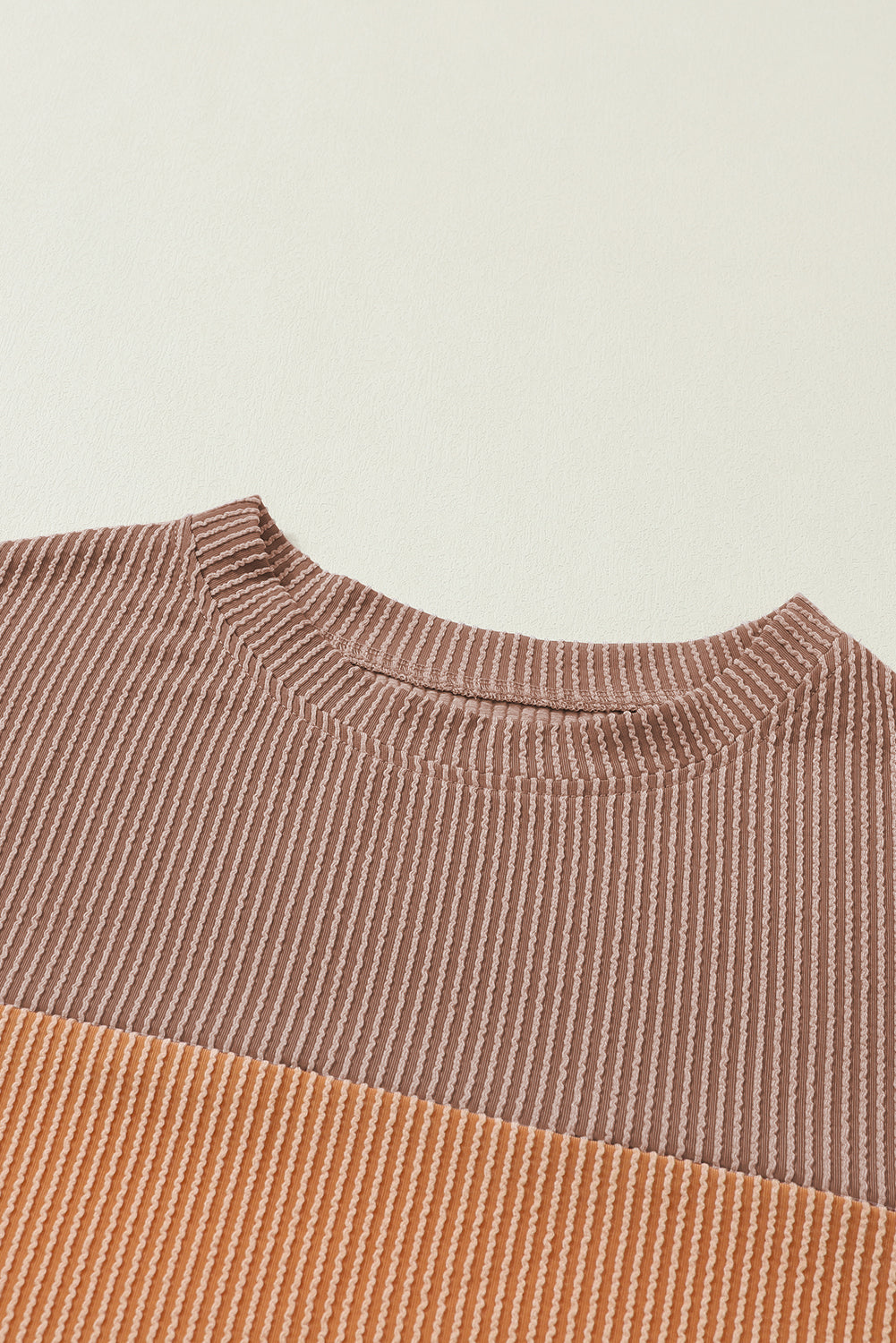 Color Block Ribbed Loose Long Sleeve Top