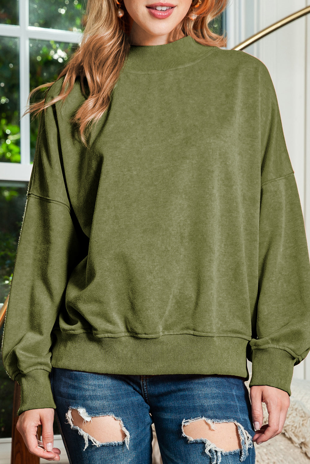 Drop Shoulder Crew Neck Pullover Sweatshirt
