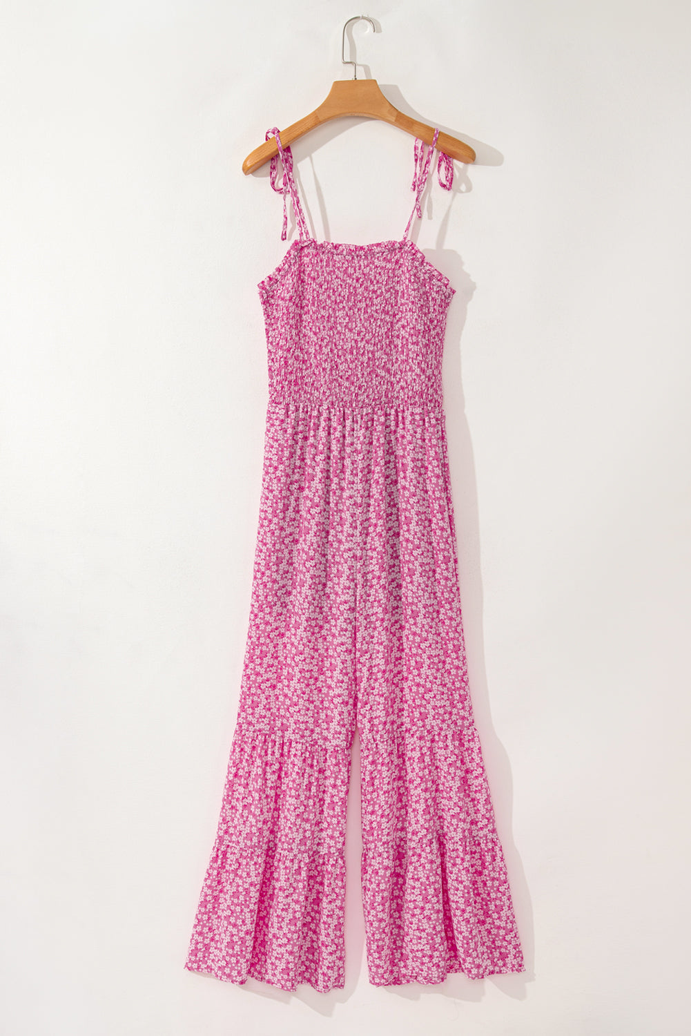 Smocked Bodice Wide Leg Floral Jumpsuit
