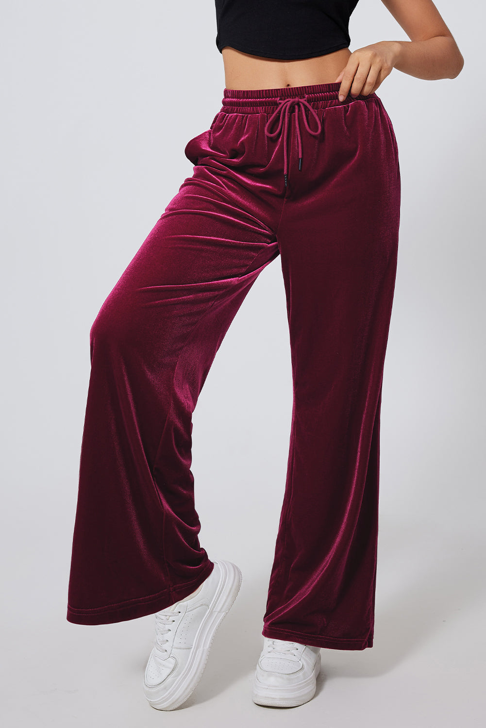 Velvet Drawstring Waist Wide Leg Pants