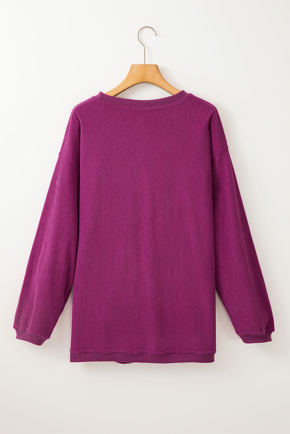 Orange Plain Drop Sleeve Rib-Knit Oversized Sweatshirt