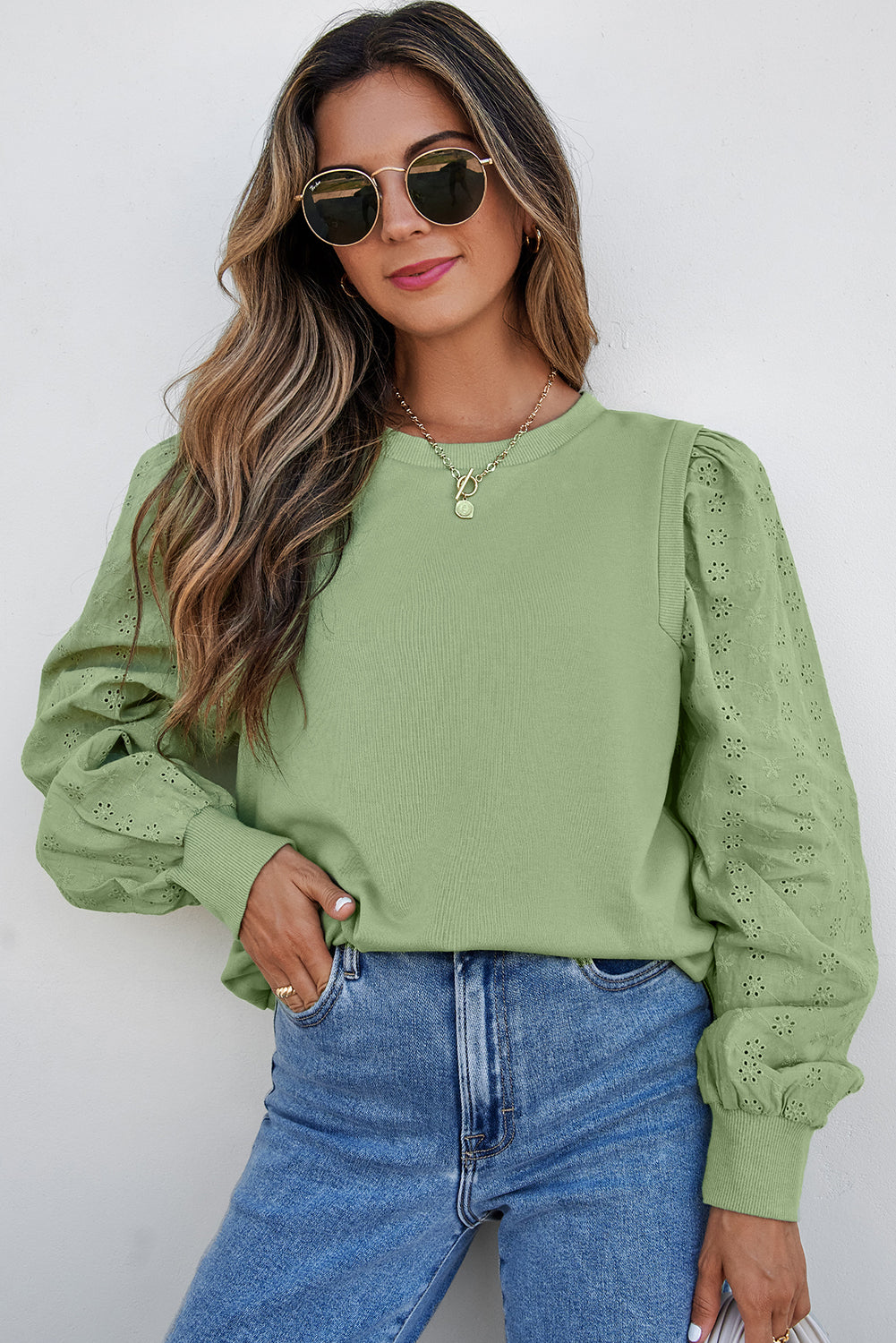 Solid Patchwork Sleeve Round Neck Sweatshirt