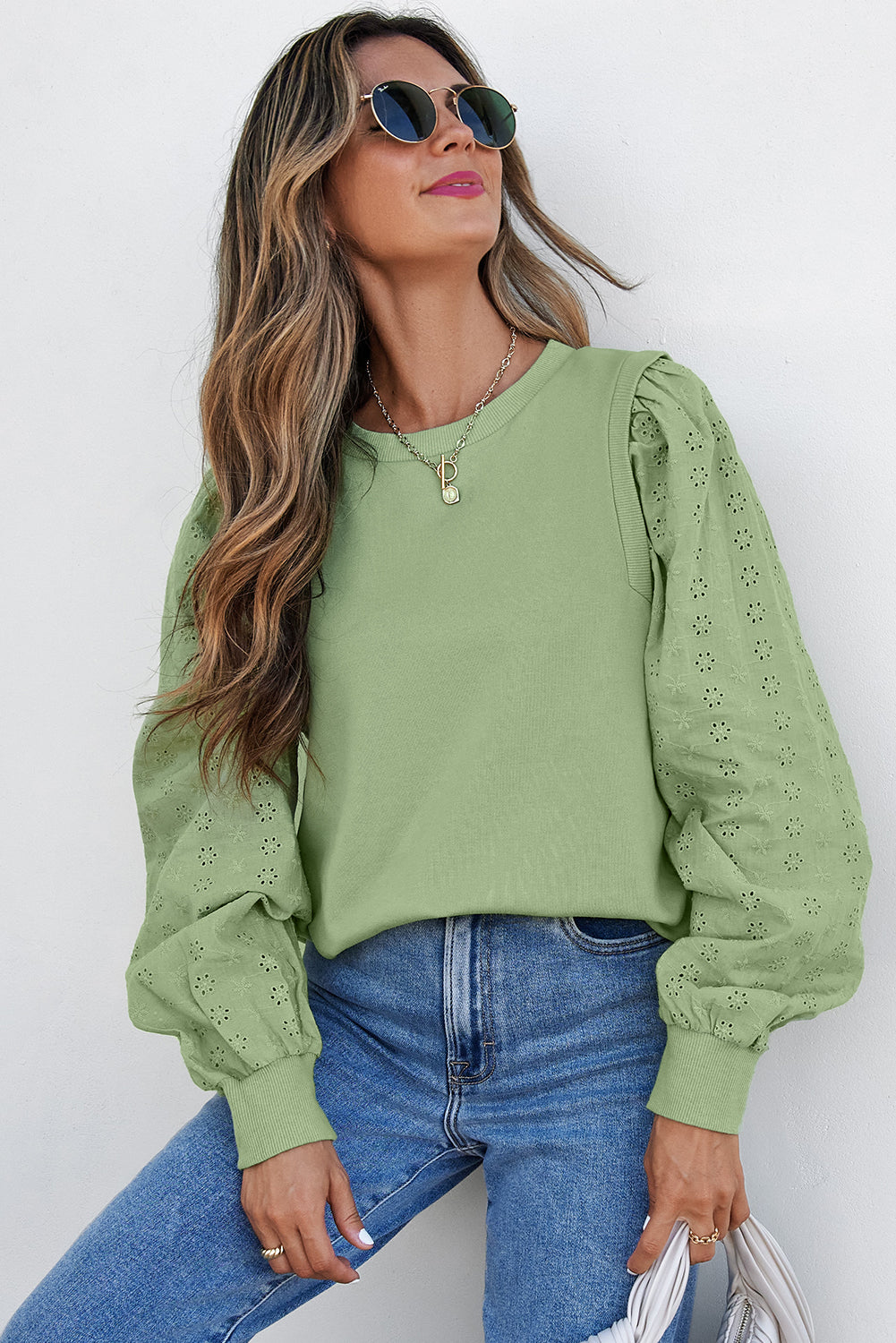 Solid Patchwork Sleeve Round Neck Sweatshirt