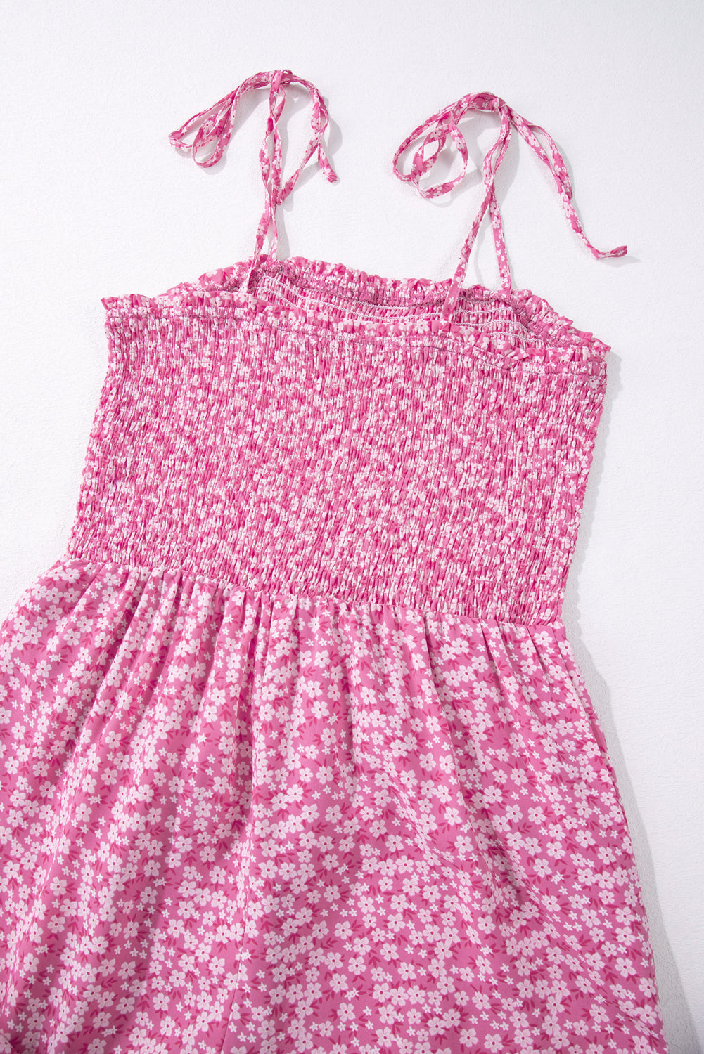 Smocked Bodice Wide Leg Floral Jumpsuit