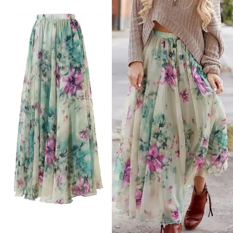 Floral Boho Long Maxi Skirt