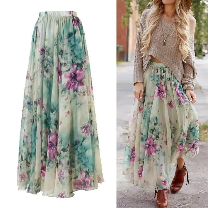 Floral Boho Long Maxi Skirt