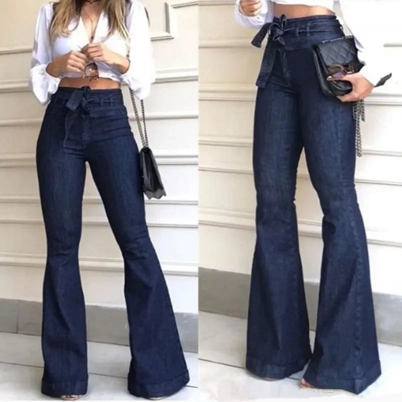 High Waist Flare Pants Zipper Fly Flat Pocket Jeans