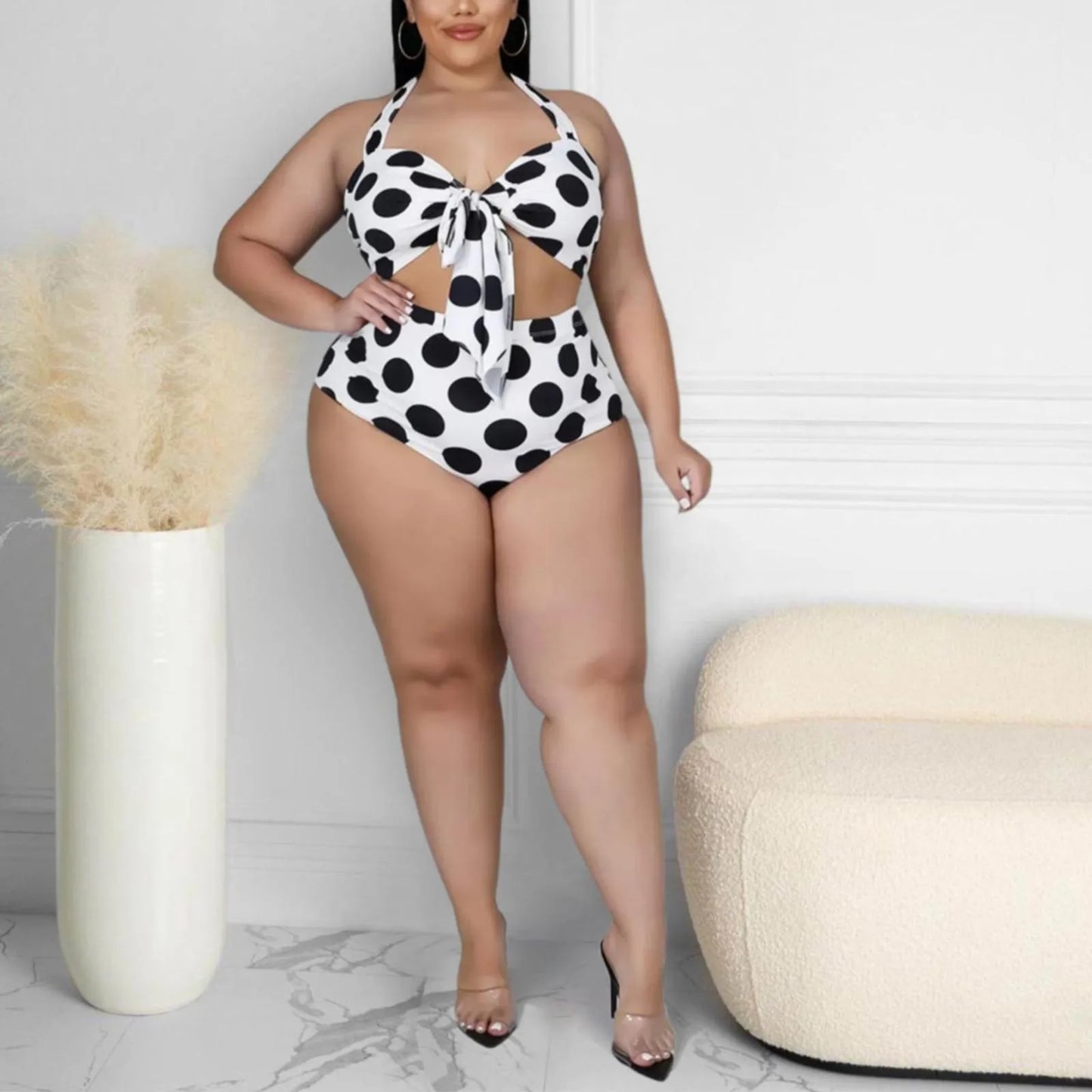Polka Dot Print Halter Neck Bikini