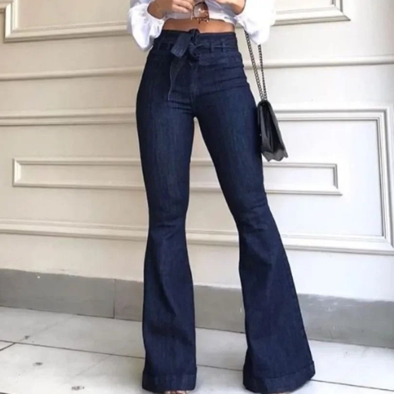 High Waist Flare Pants Zipper Fly Flat Pocket Jeans