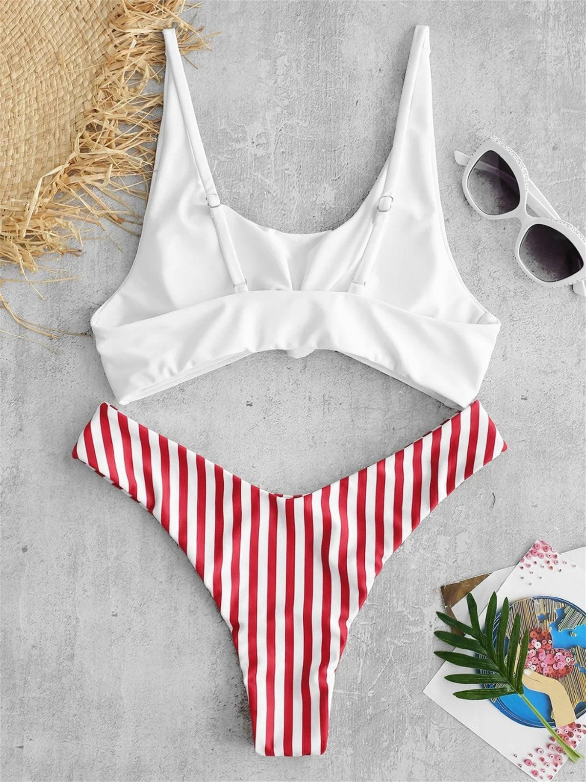 Scoop Neck Striped Swimwear Knot Bow Top