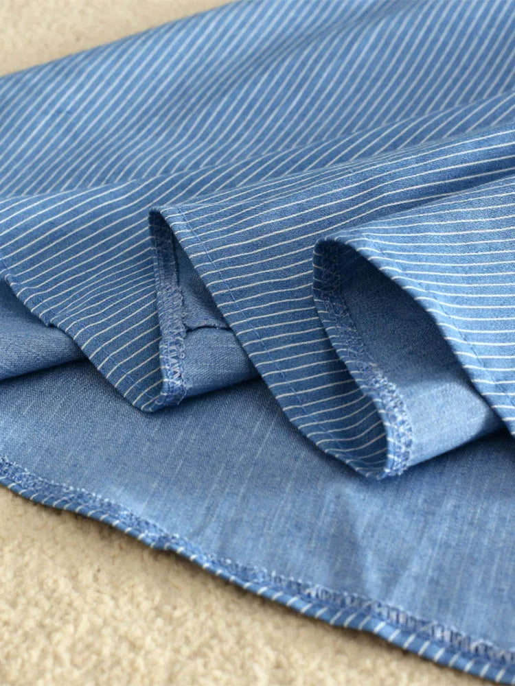 High Waist Casual Striped Bow Denim Skirt