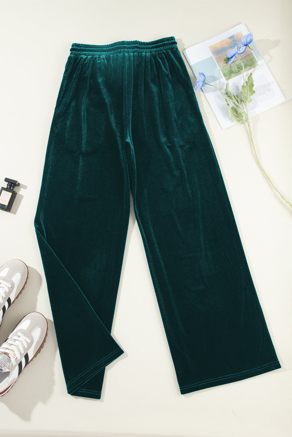 Velvet Drawstring Waist Wide Leg Pants