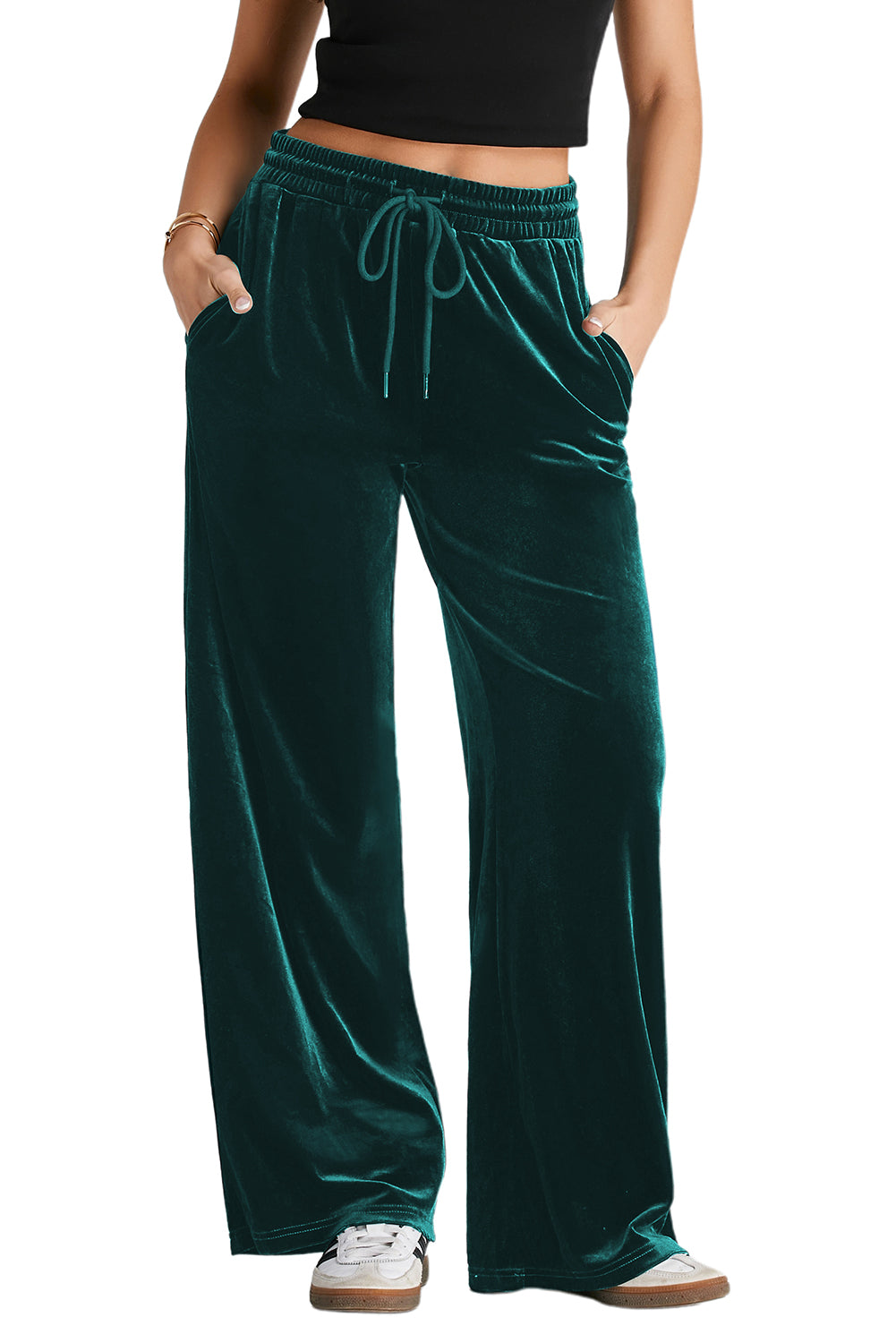 Velvet Drawstring Waist Wide Leg Pants