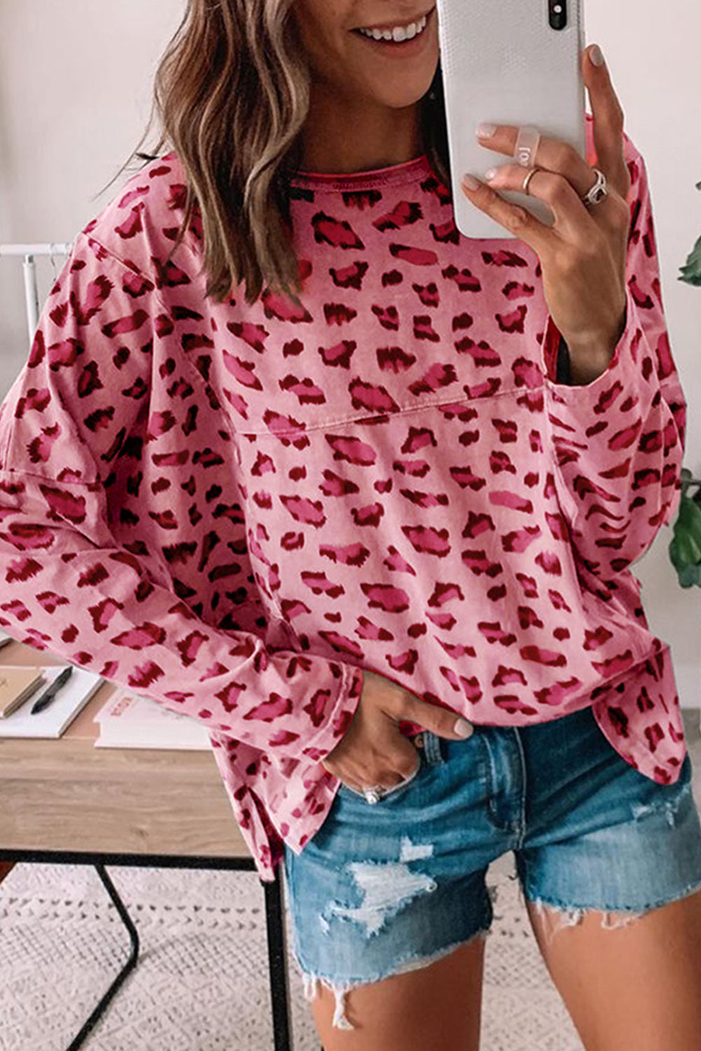 Animal Print Loose Long Sleeve Top