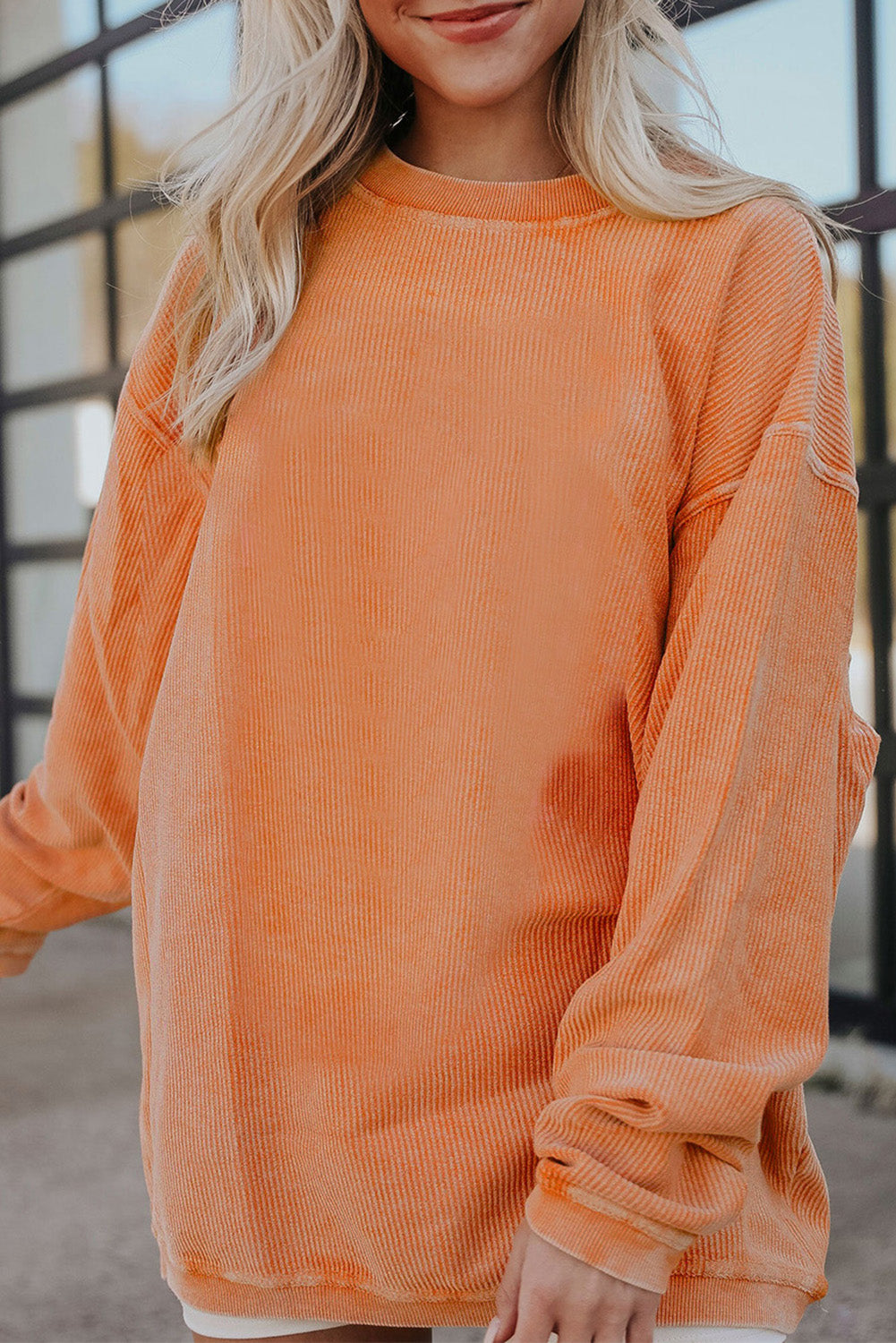 Strawberry Pink Ribbed Corded Oversized Sweatshirt