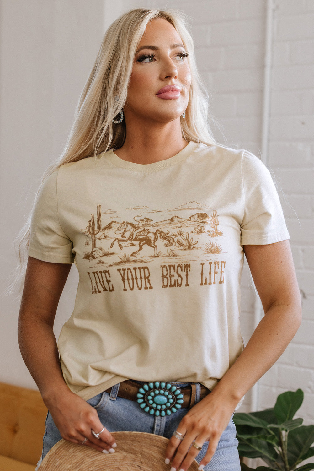 LIVE YOUR BEST LIFE Crew Neck Western Graphic Tee