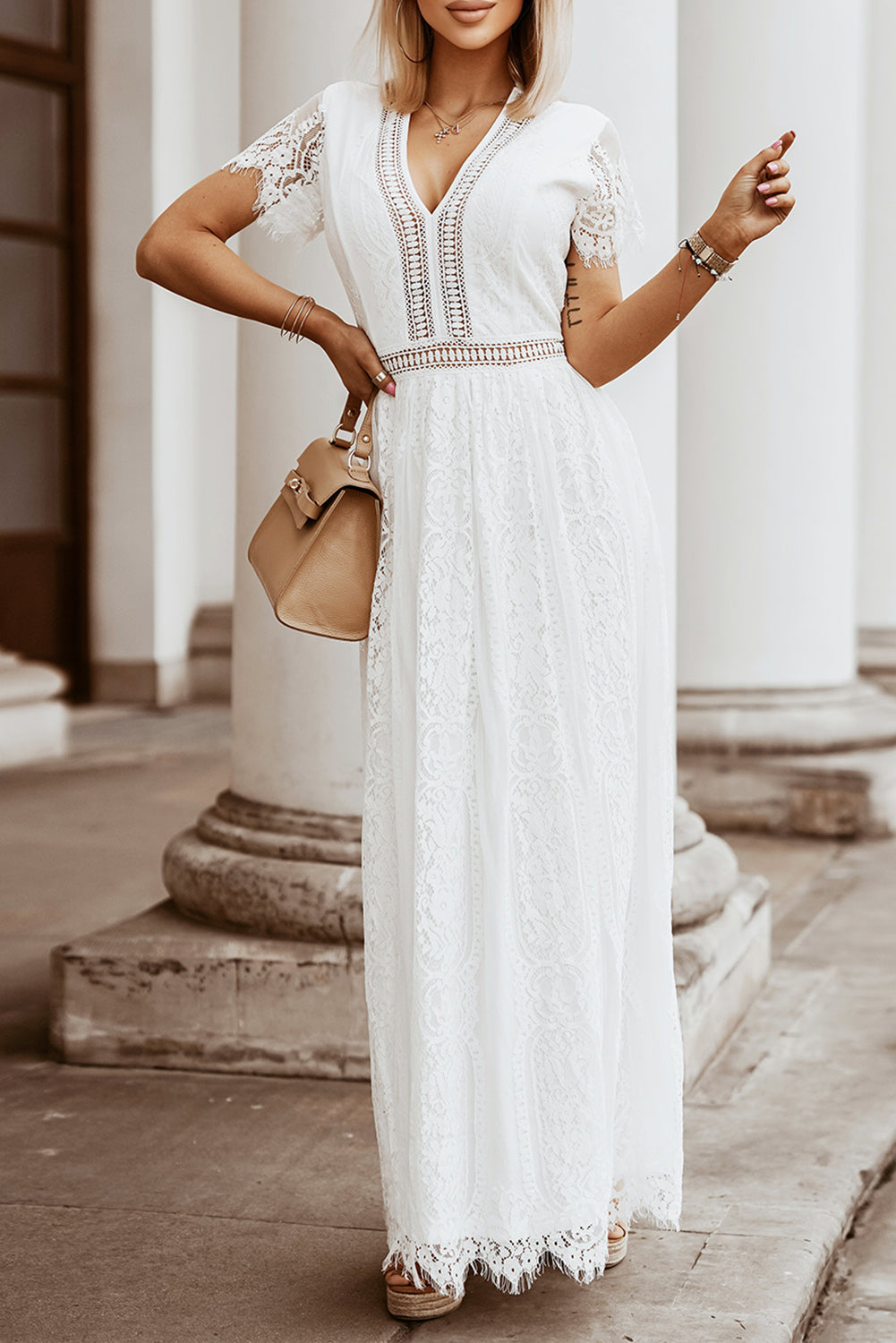 Pink Blue Fill Your Heart Lace Maxi Dress