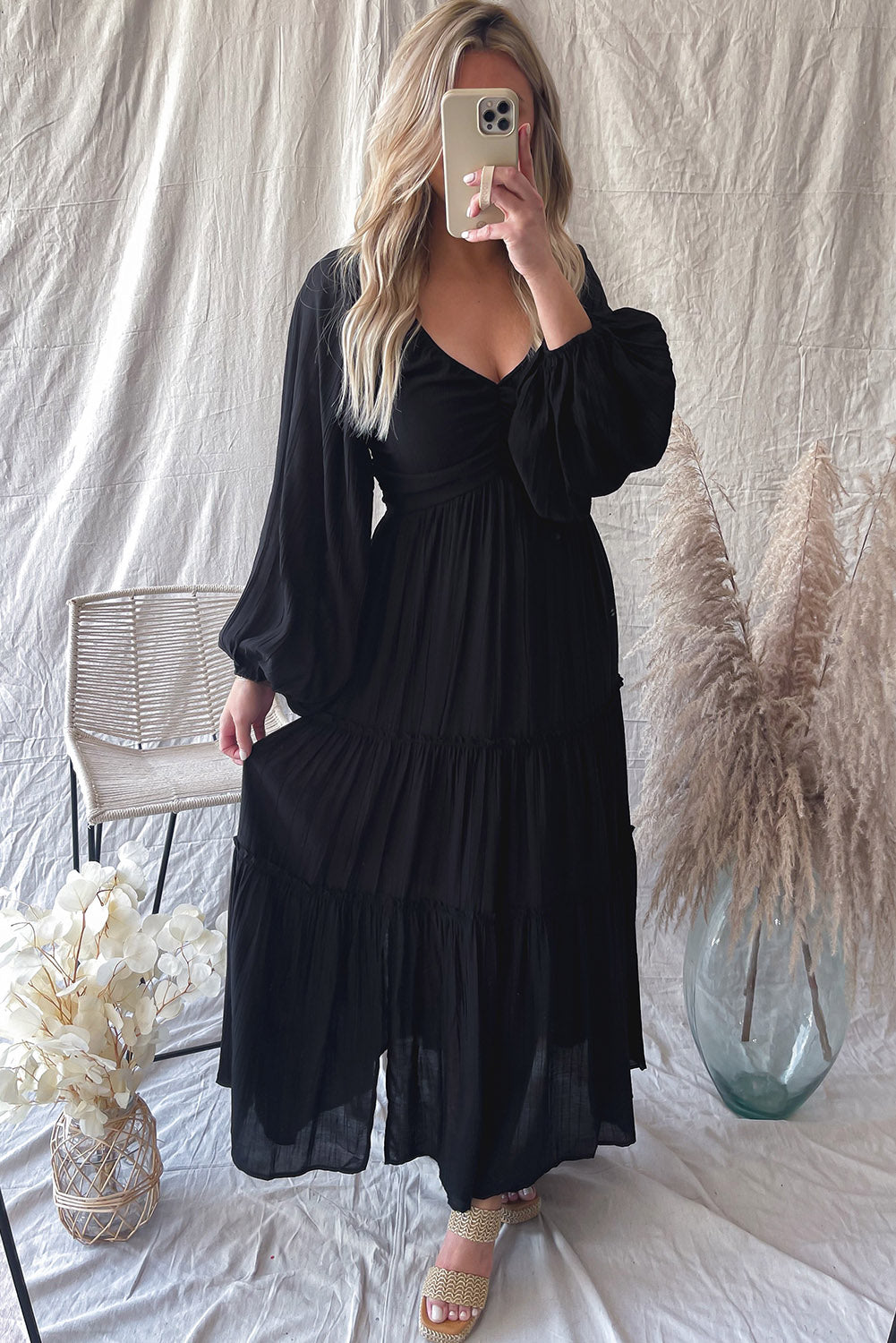 Bowknot Cutout Frill Tiered Maxi Dress