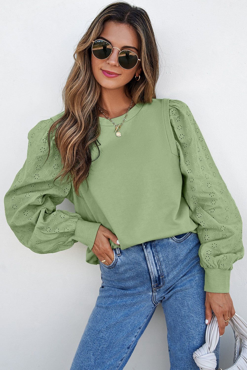 Solid Patchwork Sleeve Round Neck Sweatshirt