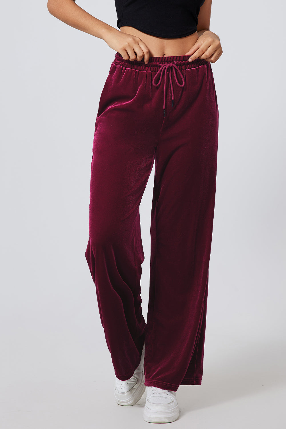 Velvet Drawstring Waist Wide Leg Pants