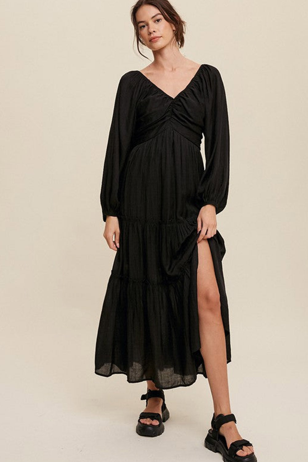 Bowknot Cutout Frill Tiered Maxi Dress