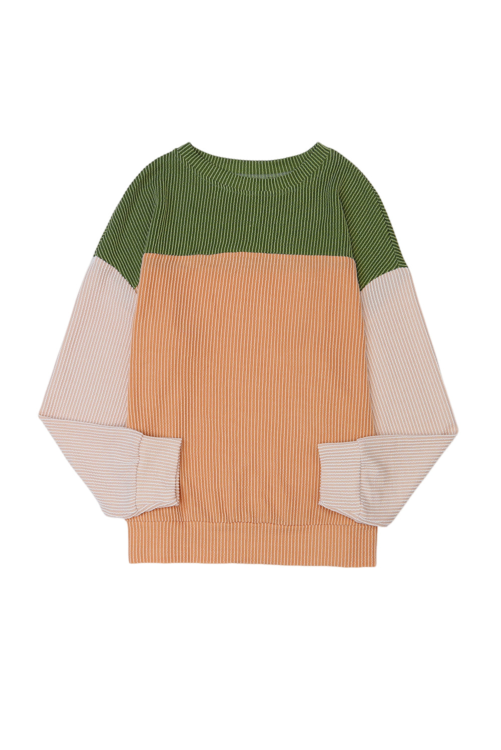 Color Block Ribbed Loose Long Sleeve Top
