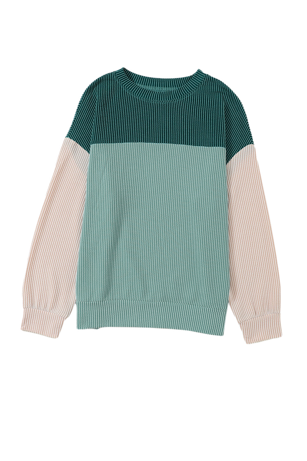 Color Block Ribbed Loose Long Sleeve Top