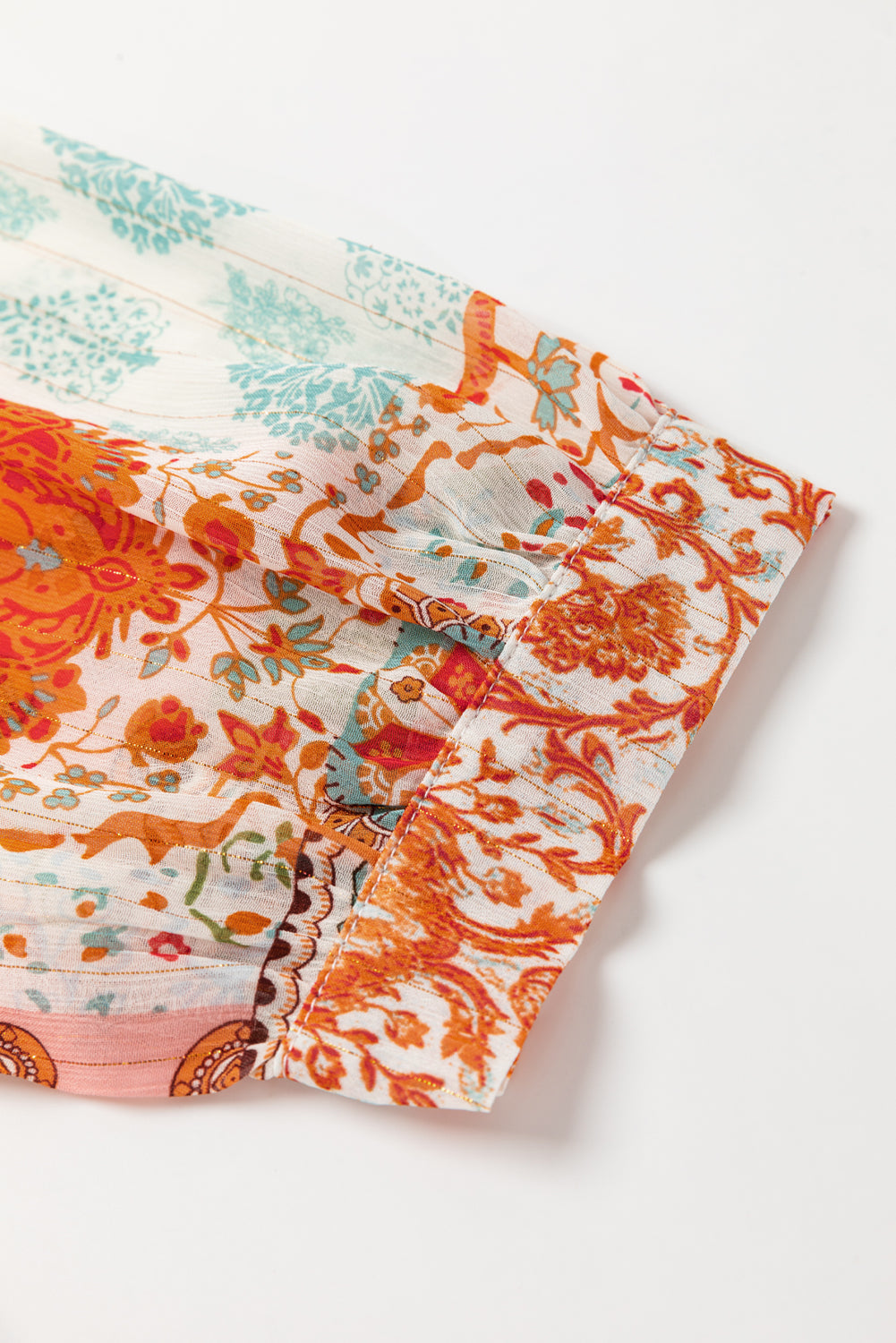 Boho Paisley Mixed Print 3/4 Sleeve Chiffon Loose Dress