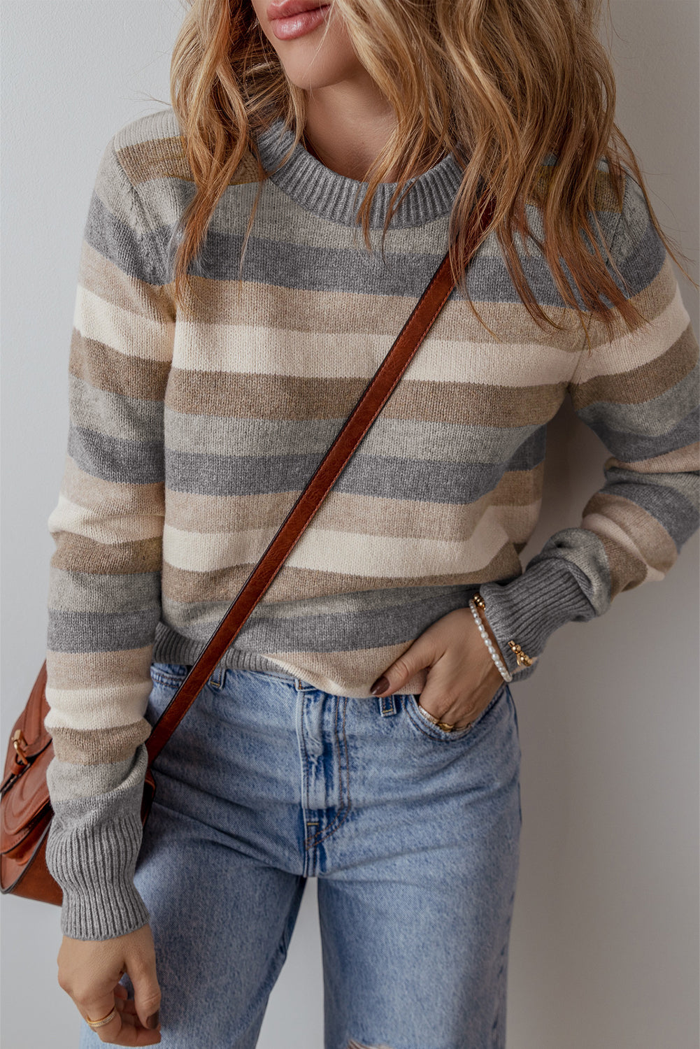 Stripes for Days Ribbed Edge Round Neck Sweater