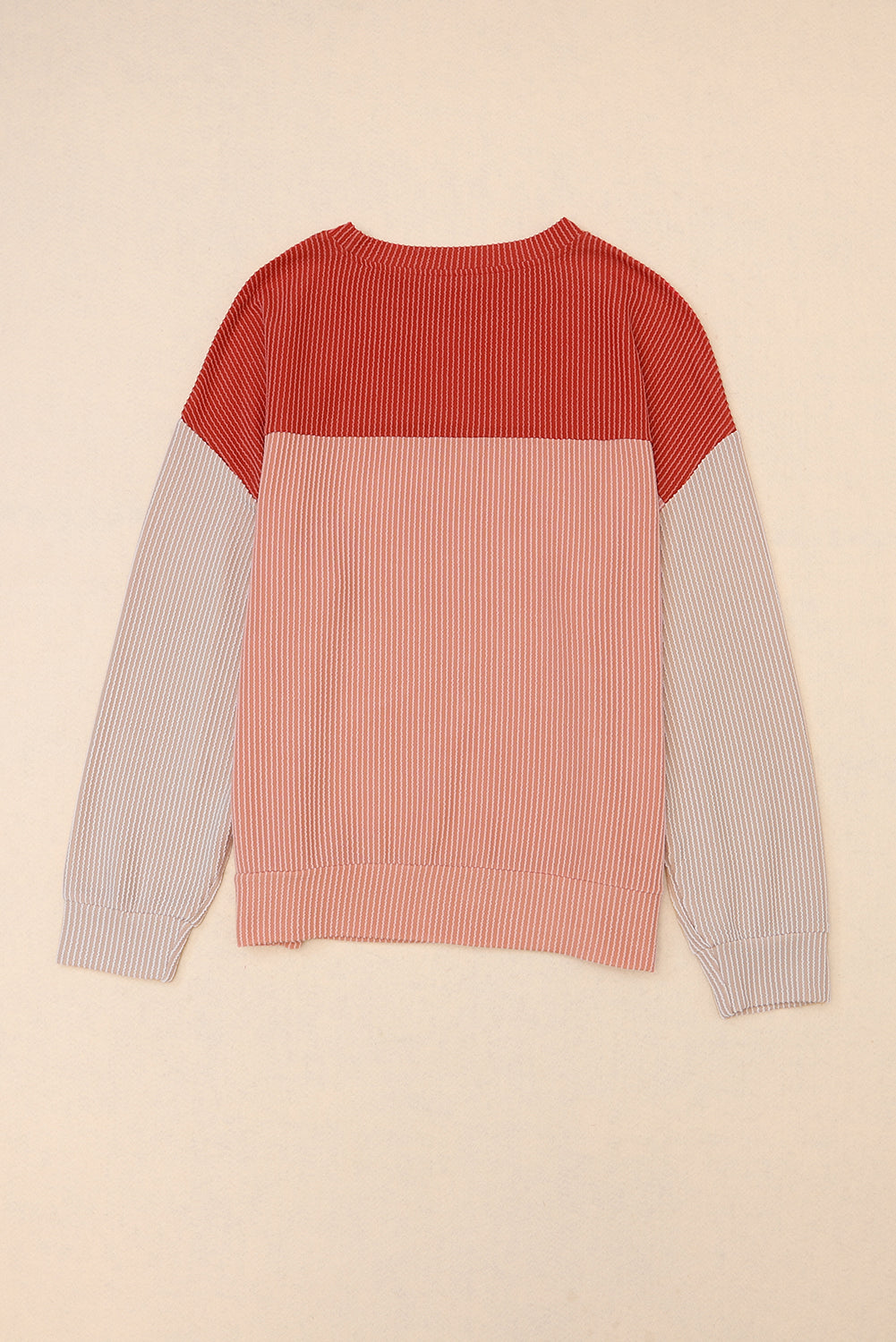 Color Block Ribbed Loose Long Sleeve Top