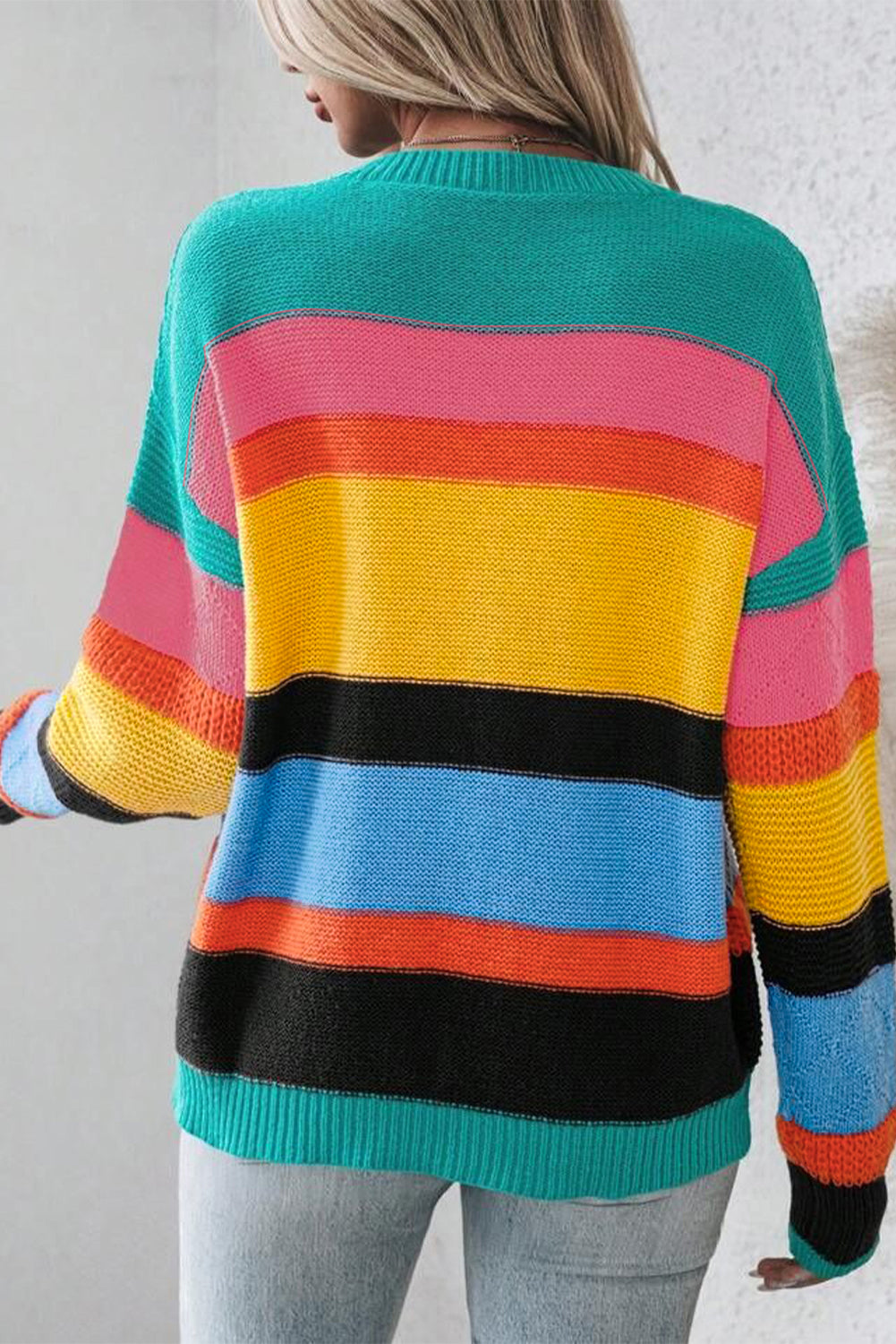 Don't Worry, Be Happy - Mixed Textured Drop Shoulder Sweater