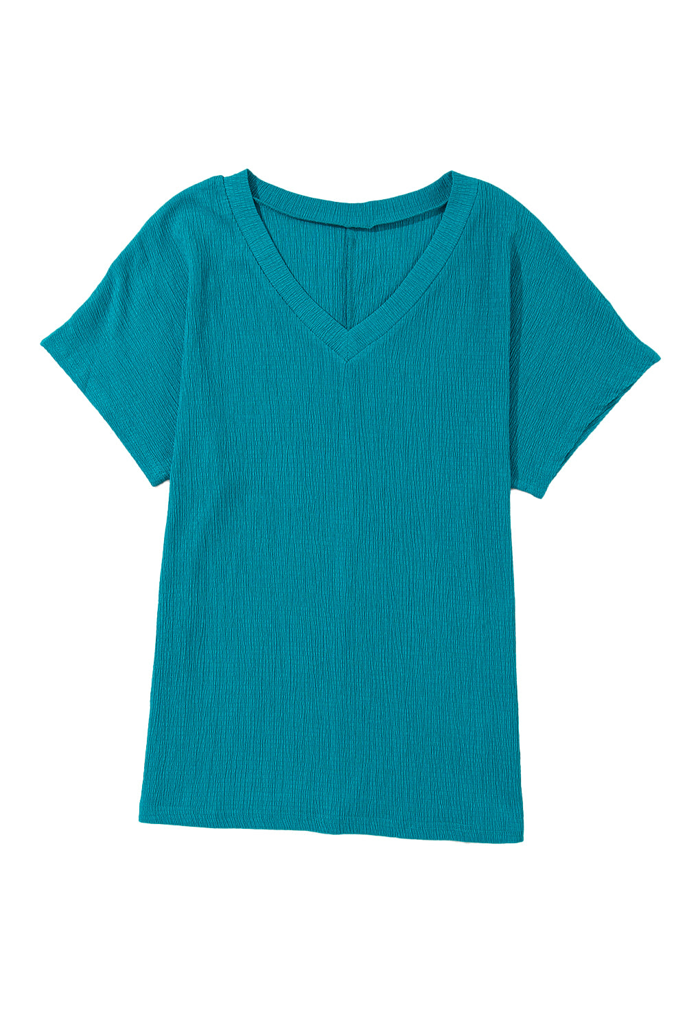 Bright Pink Crinkled V Neck Wide Sleeve T-shirt
