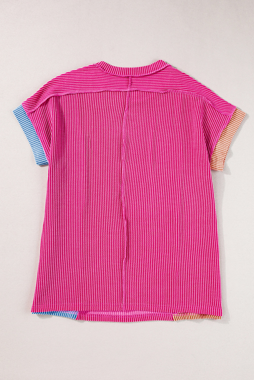 Apricot Pink Textured Colorblock Crew Neck T Shirt
