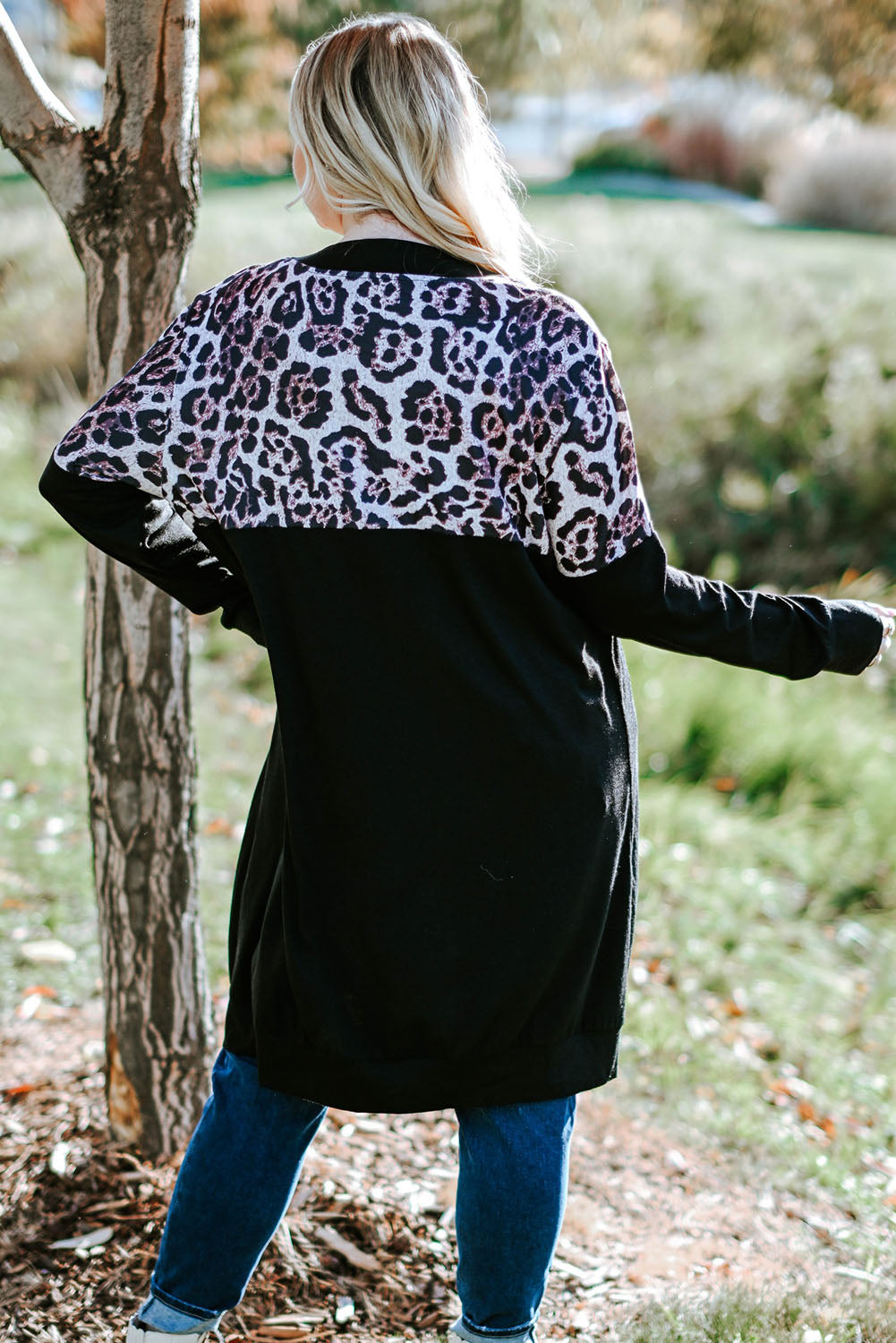 Red Printed Leopard Detail Plus Size Cardigan