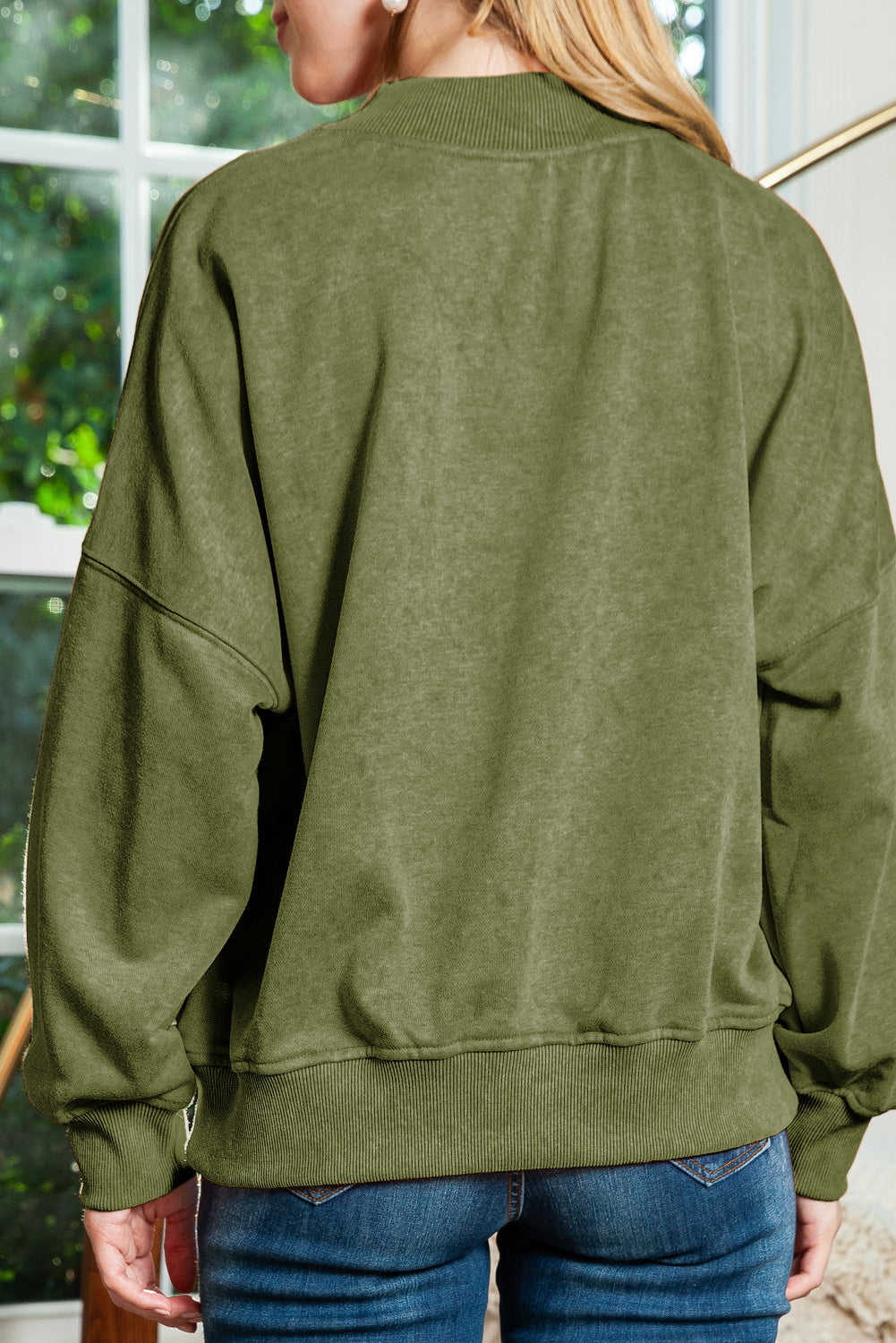Drop Shoulder Crew Neck Pullover Sweatshirt