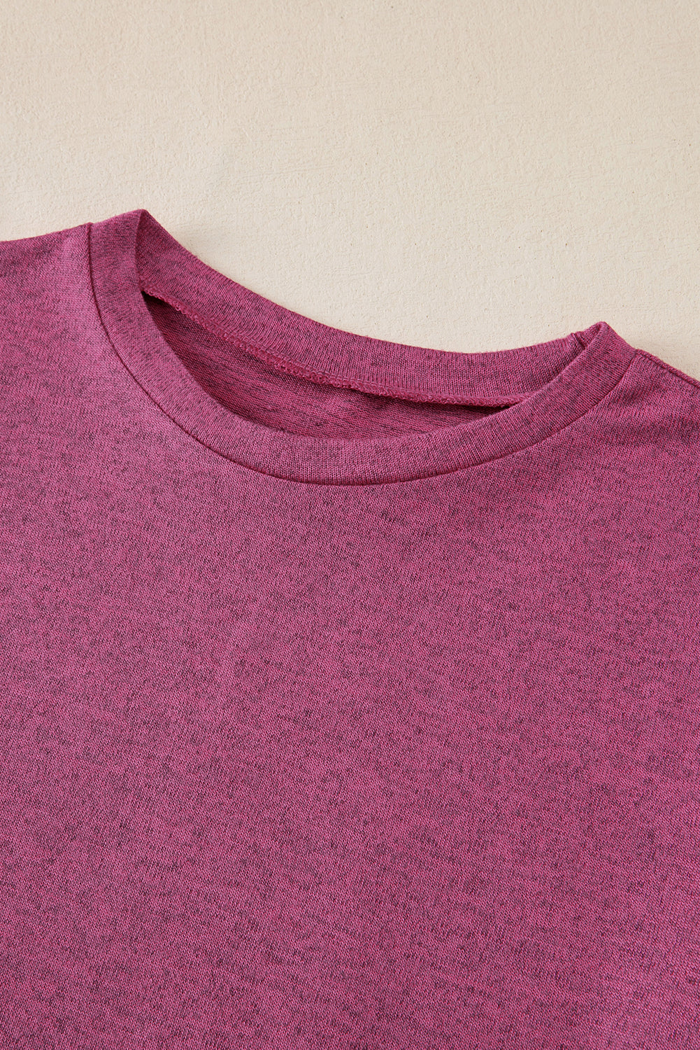 Gray Ribbed Splicing Sleeve Round Neck T-shirt