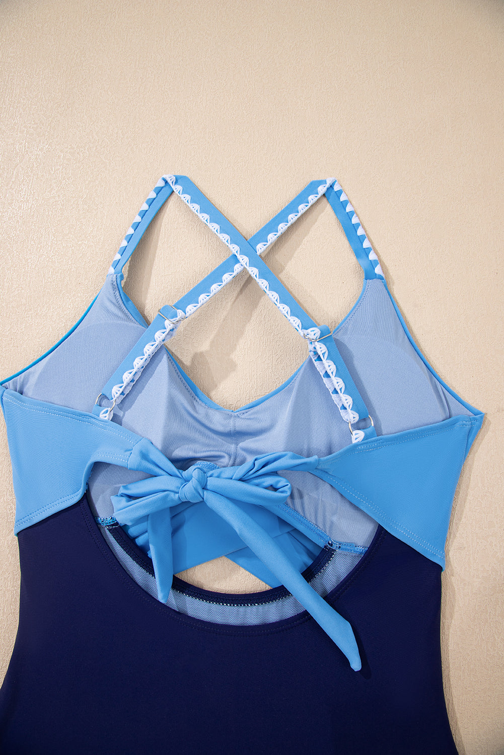Ric Rac Trim Contrasted Patchwork Cutout One Piece Swimsuit