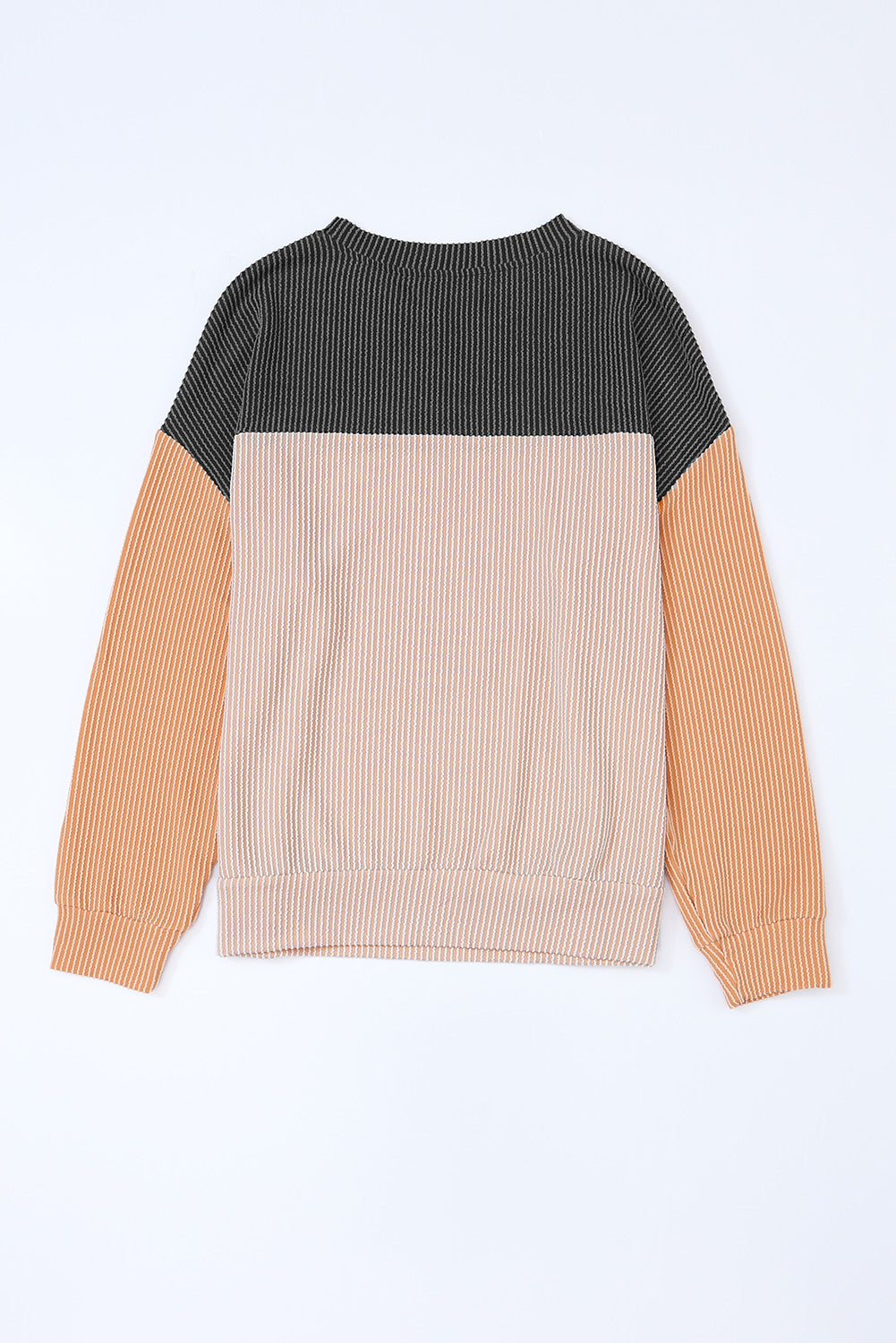 Color Block Ribbed Loose Long Sleeve Top